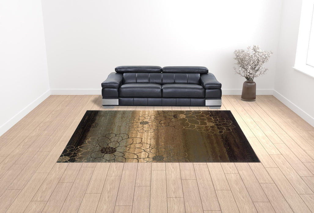10' x 13' Floral Power Loom Stain Resistant Area Rug - Brown And Beige