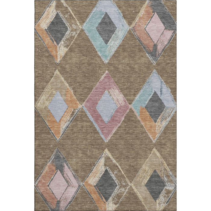 10' X 14' Geometric Washable Area Rug With UV Protection (710681) - Brown / Blue / Beige