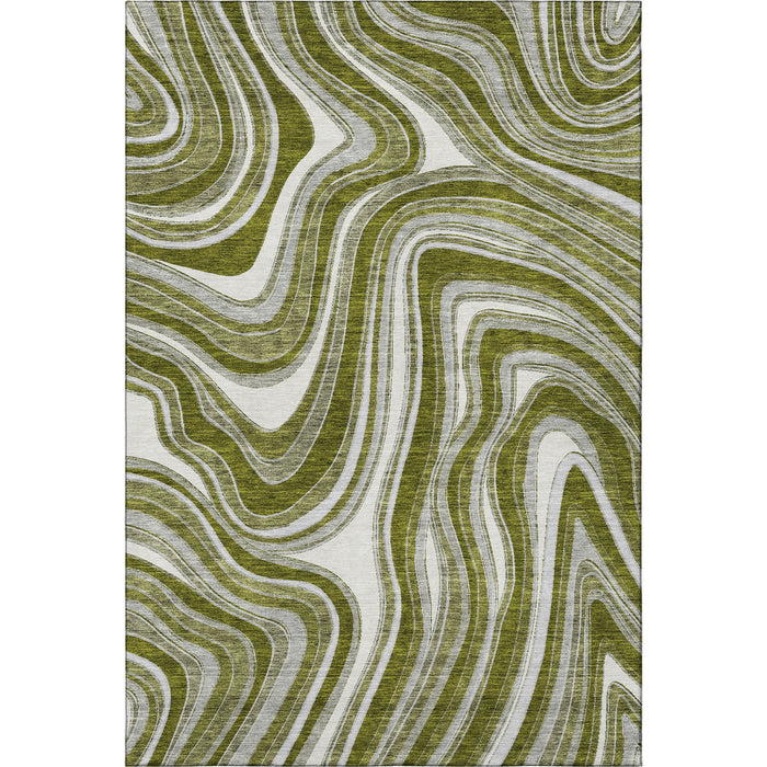10' X 14' Marble Washable Area Rug With UV Protection - Olive Green