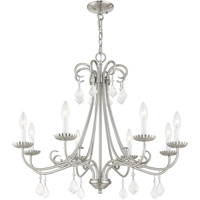 25" Eight Light Dimmable Chandelier With Shades - Nickel