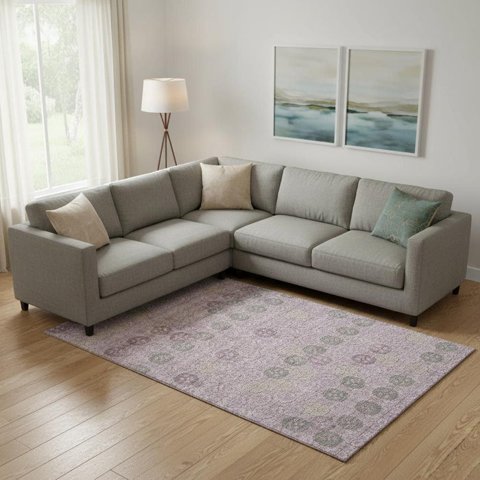10' X 14' Geometric Washable Area Rug With UV Protection (705953) - Plum / Gray