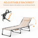 Giga Outsunny beige padded folding lounge chair with 6-level recline and headrest, ideal for outdoor beach, yard, or poolside relaxation.