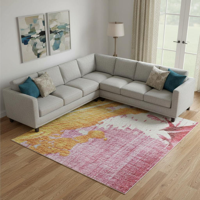 10' X 14' Abstract Washable Area Rug With UV Protection (705497) - Blush / Yellow / Ivory