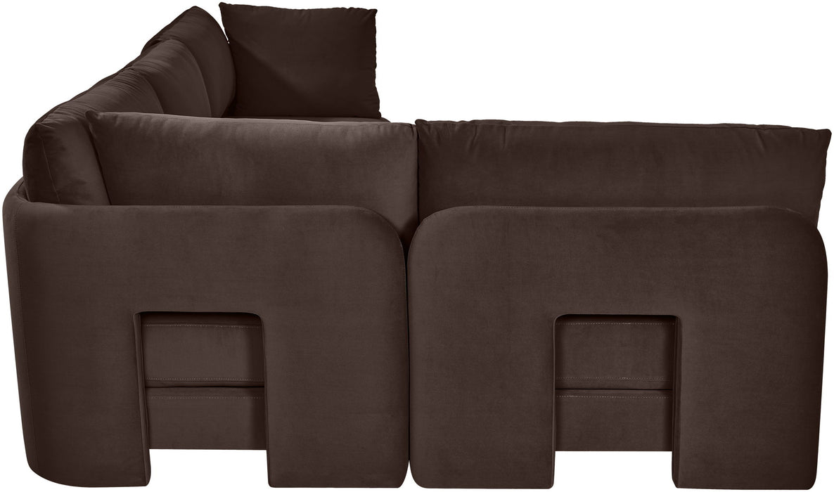 Meridian Furniture Hammond velvet performance fabric 4-piece armless sectional sofa, stationary design with plush upholstery.
