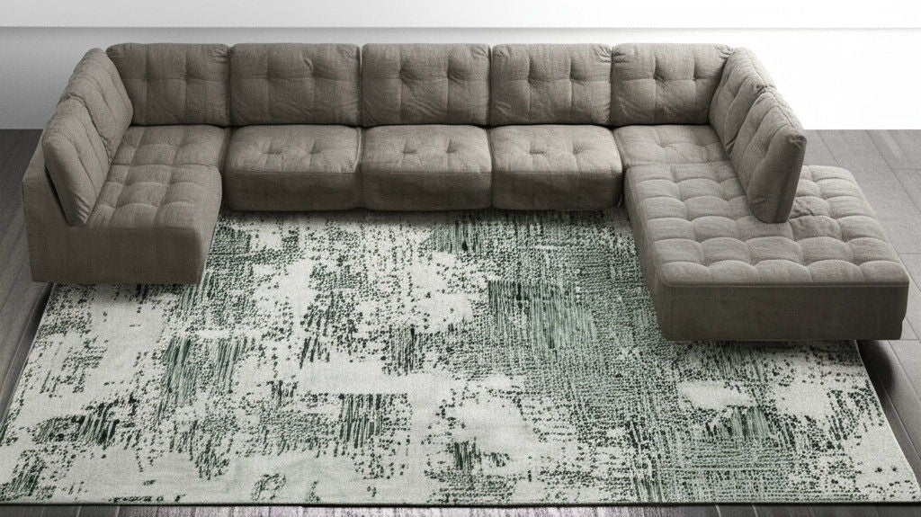 8' X 10' Abstract Hand Tufted Area Rug - Green And White