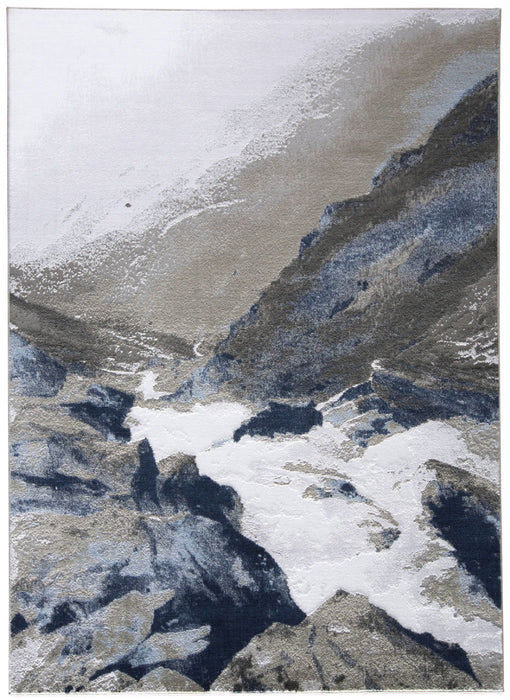 7' x 10' Abstract Area Rug - Blue Gray And White