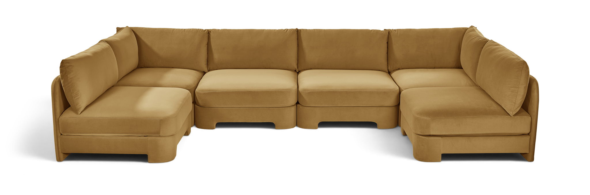 Meridian Furniture velvet upholstered 6-piece U-shaped sectional sofa with armless design and stationary frame.