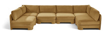 Meridian Furniture velvet upholstered 6-piece U-shaped sectional sofa with armless design and stationary frame.