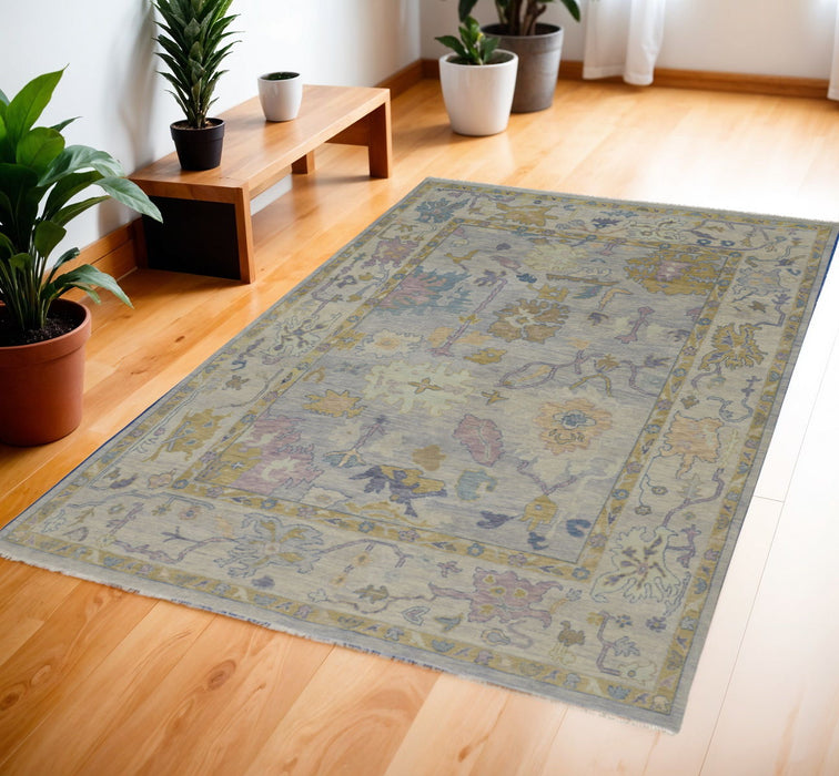 4' X 6' Wool Oriental Hand Knotted Area Rug With Fringe - Purple