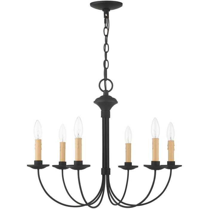 19" Six Light Dimmable Chandelier With Shades - Black