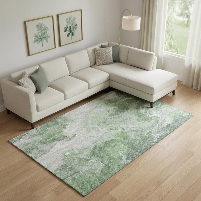 10' X 14' Abstract Washable Area Rug With UV Protection (697224) - Green / Gray / Ivory