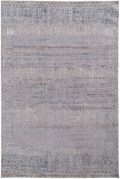 12' x 15' Geometric Power Loom Distressed Stain Resistant Area Rug - Gray Ivory And Orange