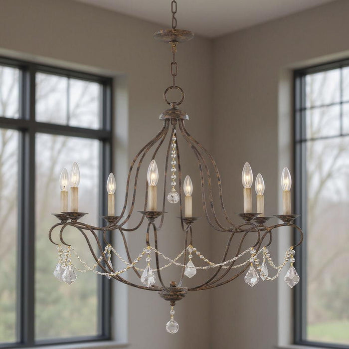 30" Eight Light Dimmable Chandelier With Shades - Bronze