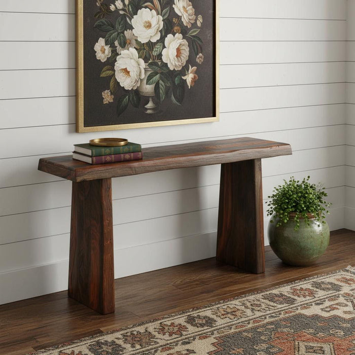 Solid Wood Frame Console Table - Dark Brown