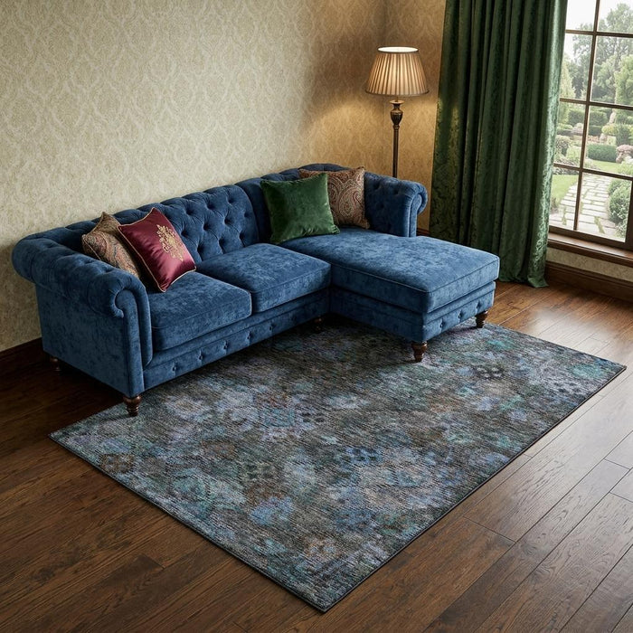 10' X 14' Abstract Geometric Washable Area Rug With UV Protection (684558) - Teal / Charcoal