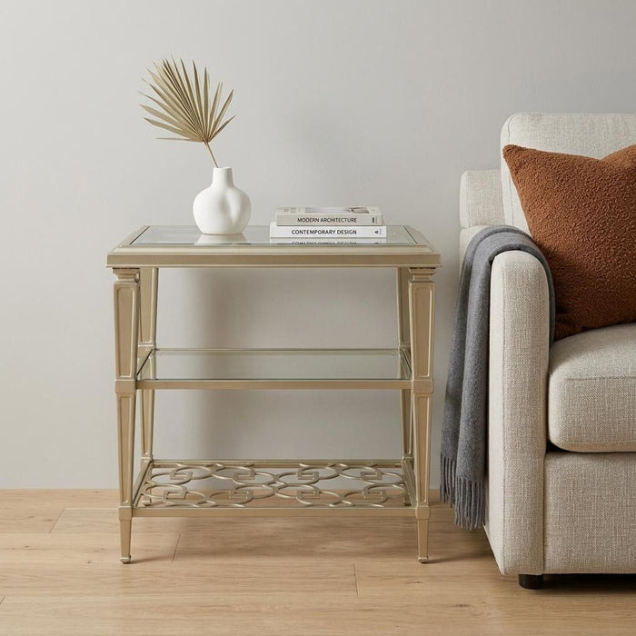 Tempered End Table With Two Shelves - Clear / Clear