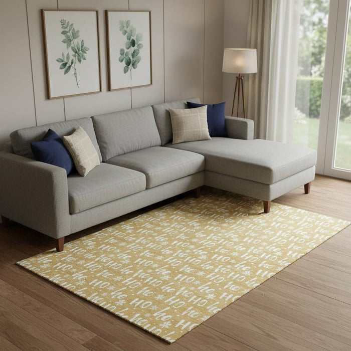 10' X 14' Abstract Geometric Washable Area Rug With UV Protection (701804) - Gold / Ivory