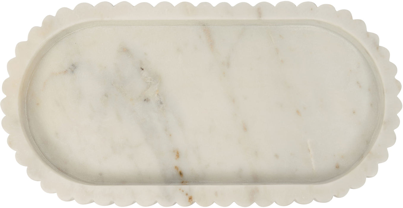 Marble tray by Meridian Furniture featuring a sleek, round design with natural white and gray marble patterns.