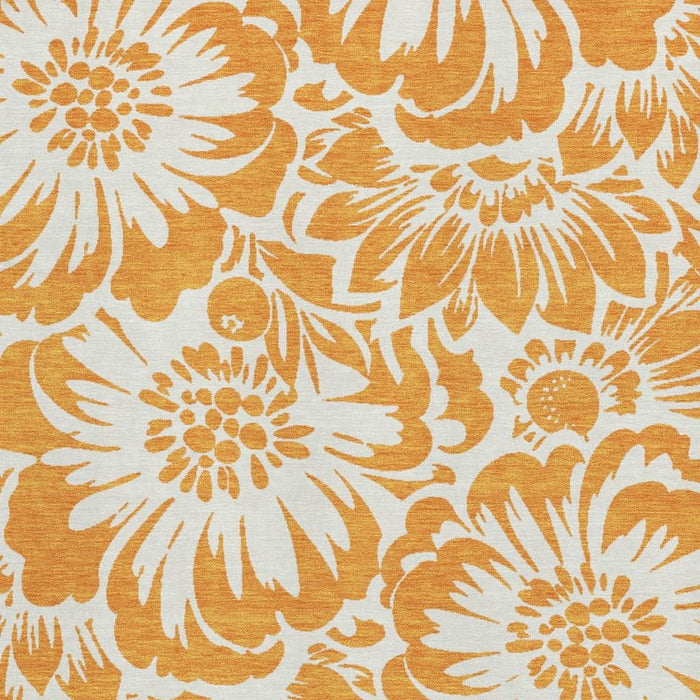 10' X 14' Floral Washable Area Rug With UV Protection (648676) - Orange / Ivory