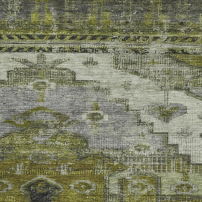 10' X 14' Oriental Washable Area Rug With UV Protection (701039) - Olive Green / Gray / Ivory