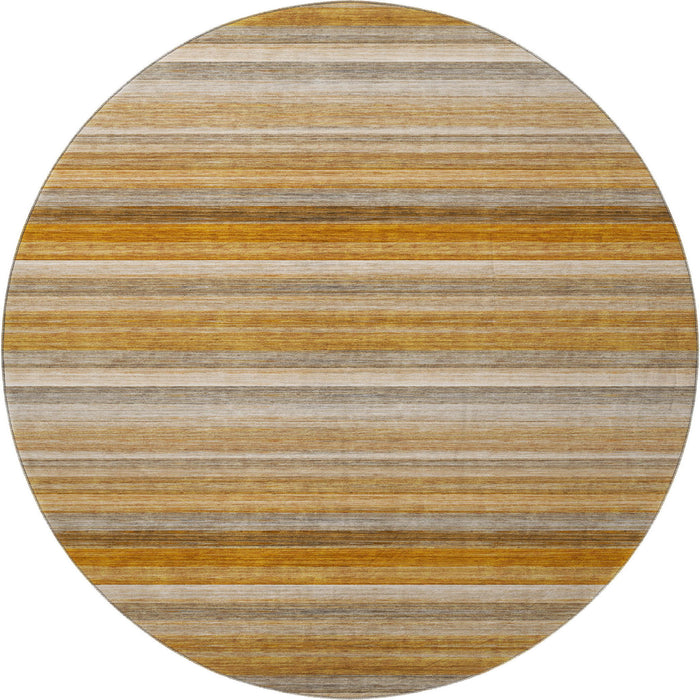8' Striped Washable Round Rug With UV Protection (648049) - Rust / Gray / Ivory