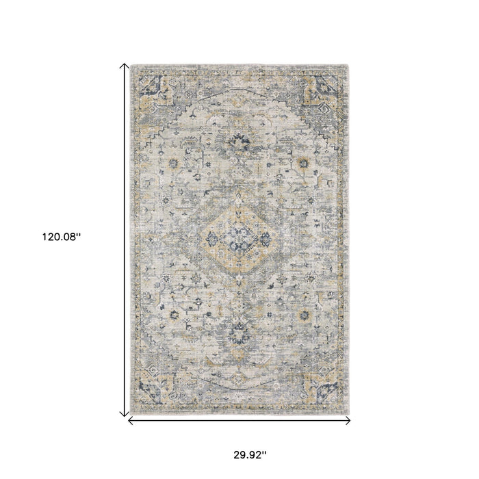 10' Medallion Hand Tufted Runner Rug - Gray / Gold