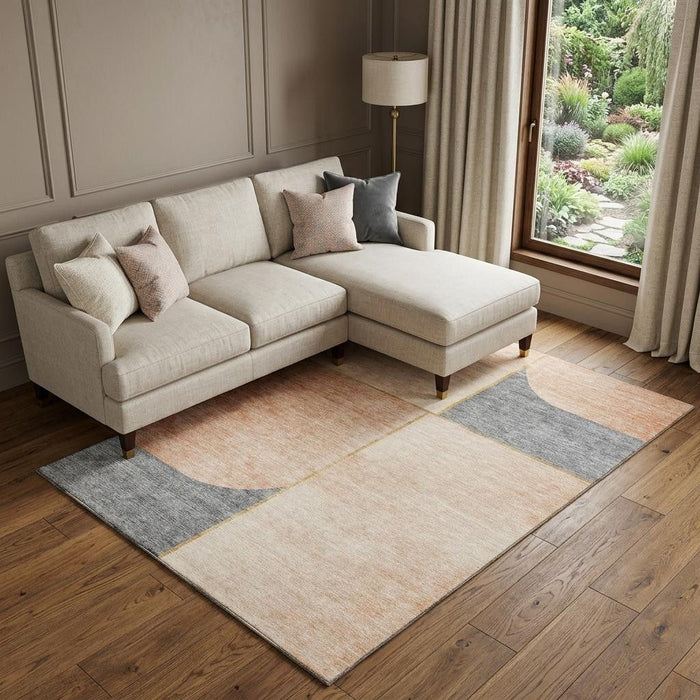 8' X 10' Geometric Washable Area Rug With UV Protection (657495) - Coral / Gray / Gold