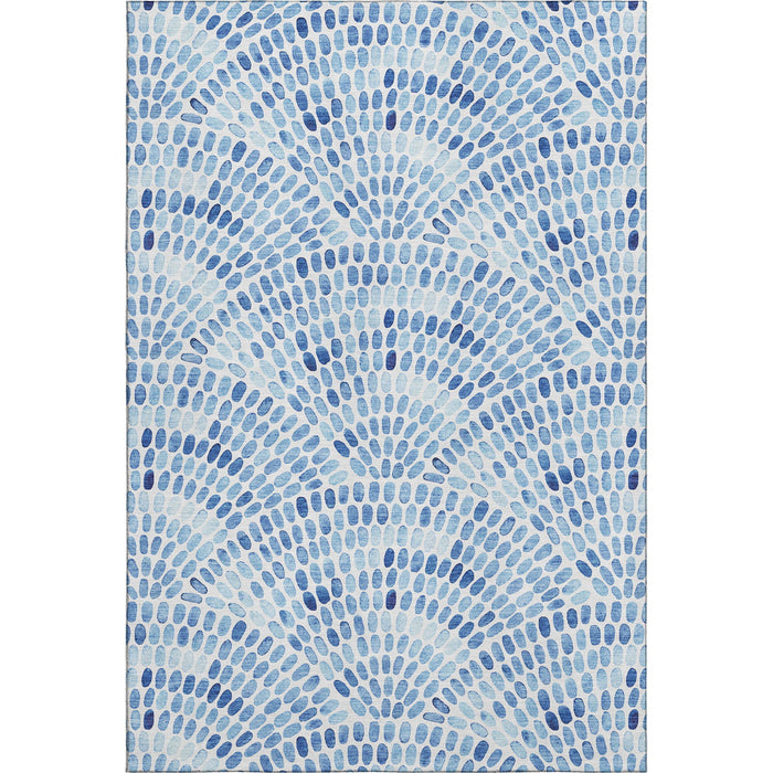 9' X 12' Geometric Washable Area Rug With UV Protection (645857) - Blue / Ivory