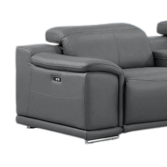 Leather Modular L-Shaped Eight Piece Corner Sectional With Console - Ash / Gray