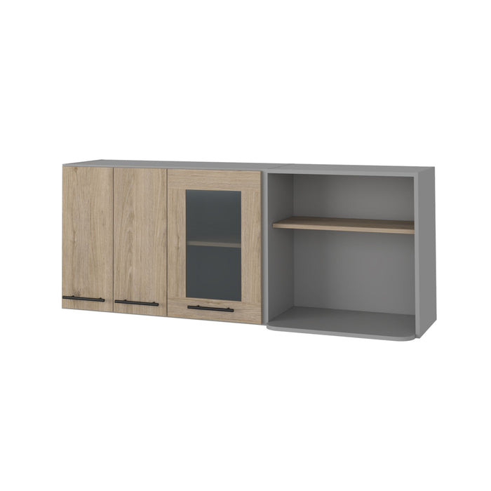 24" Wood Wall Mounted Kitchen Cabinet With Three Doors - Gray And Natural