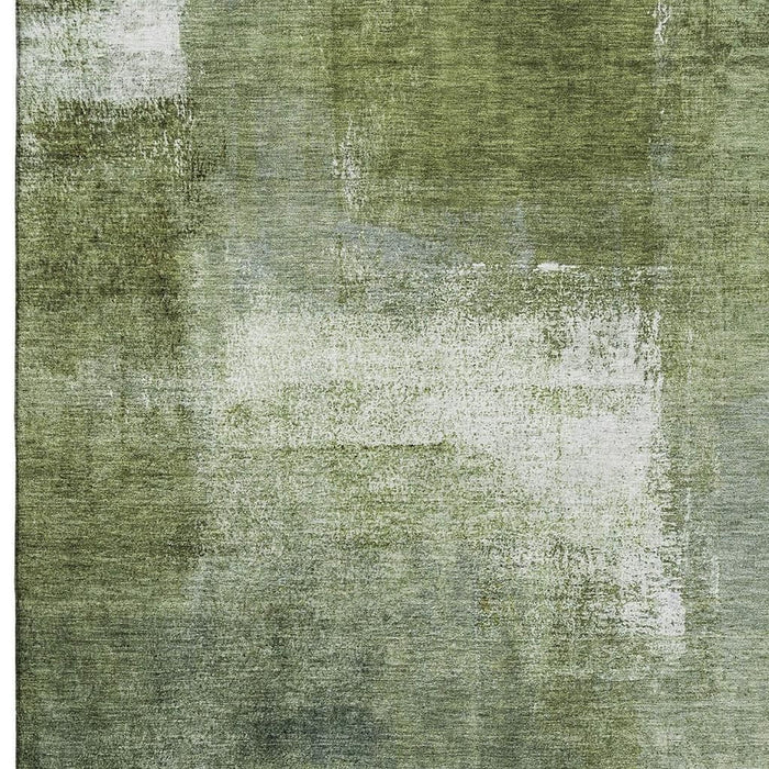 10' X 14' Abstract Washable Area Rug Polyester With UV Protection - Green And Ivory