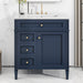Giga bathroom vanity with top sink, storage cabinet, two drawers, and tip-out drawer, featuring a modern design and ample storage space.