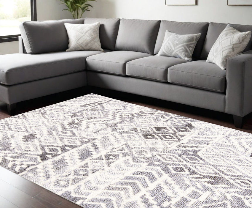 10' x 14' Wool Abstract Geometric Hand Tufted Area Rug - Gray And White