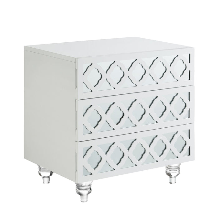 Wood Mirrored End Table With Three Drawers - Clear And White