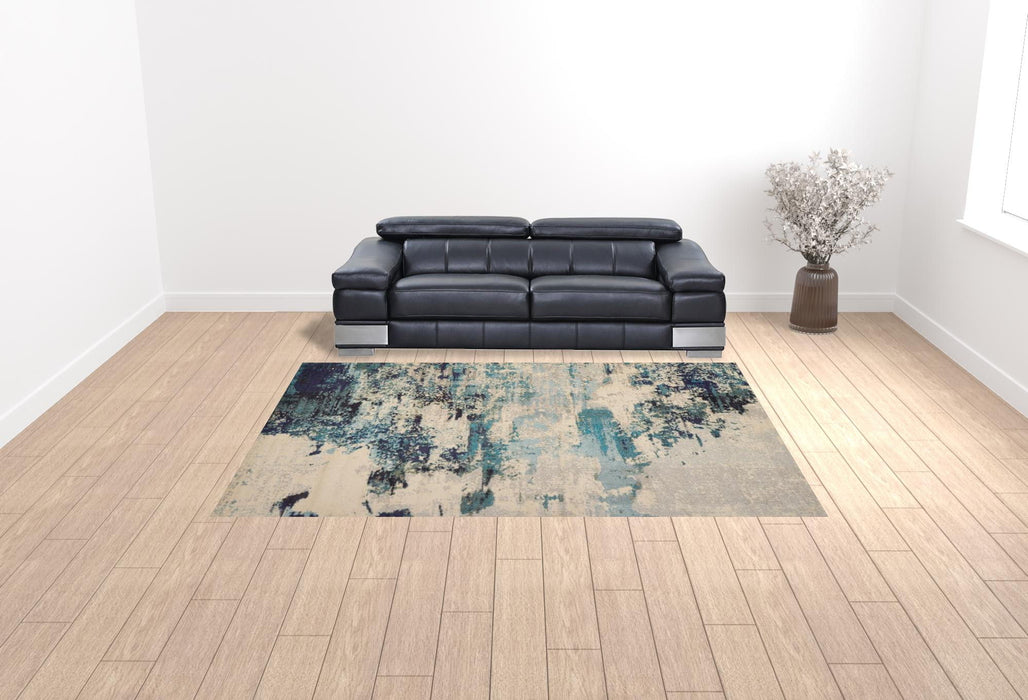 9' x 12' Abstract Power Loom Contemporary Area Rug - Ivory