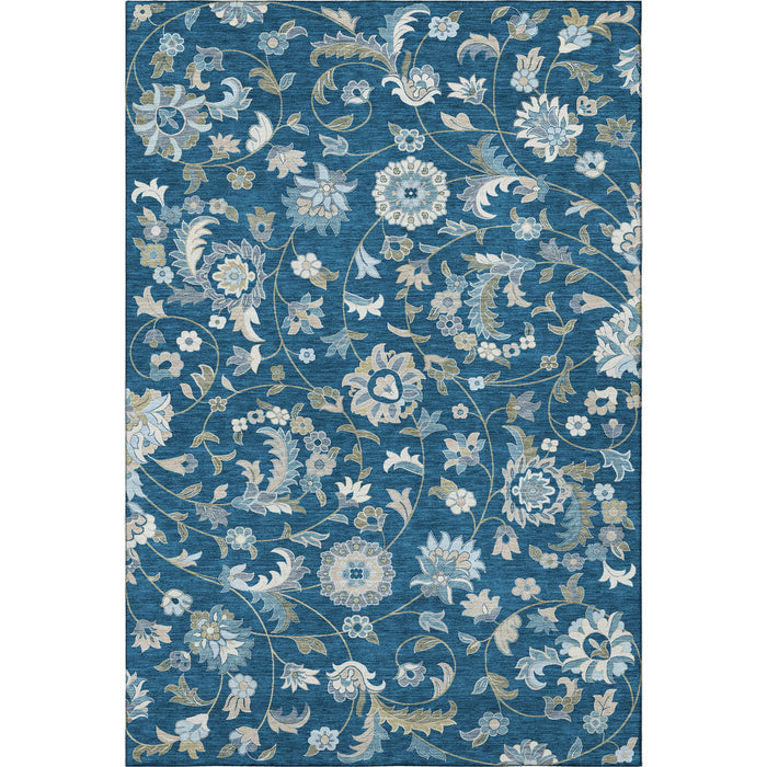 10' X 14' Floral Washable Area Rug With UV Protection (678994) - Navy Blue / Ivory / Beige