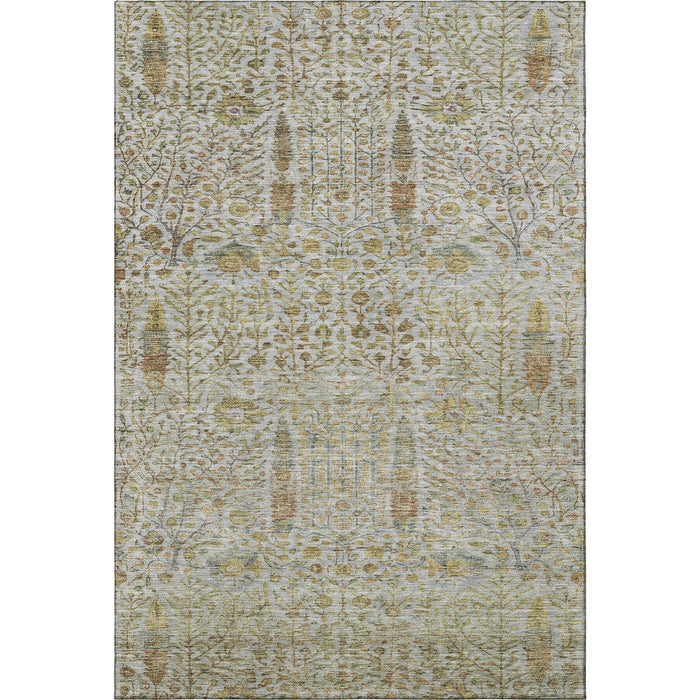 10' X 14' Floral Vines Washable Area Rug With UV Protection (716617) - Linen / Gold