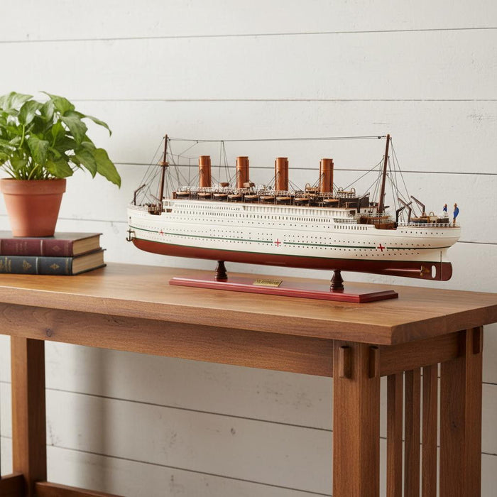 Hand Painted Model Boat (624246) - White / Dark Brown