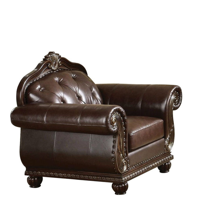 Top Grain Leather Tufted Arm Chair - Espresso