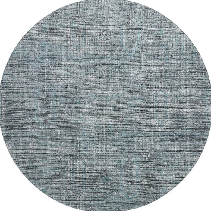 8' Southwestern Washable Round Rug With UV Protection - Teal / Gray