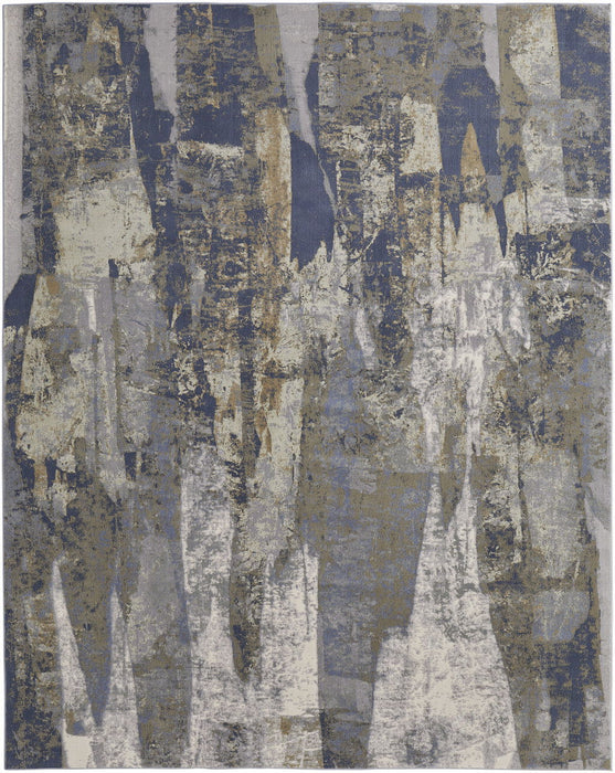 9' x 12' Abstract Power Loom Distressed Area Rug - Blue Gray And Tan