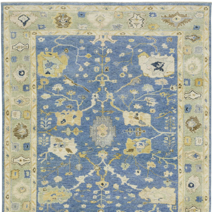 9' X 12' Wool Oriental Hand Knotted Area Rug With Fringe - Blue And Green