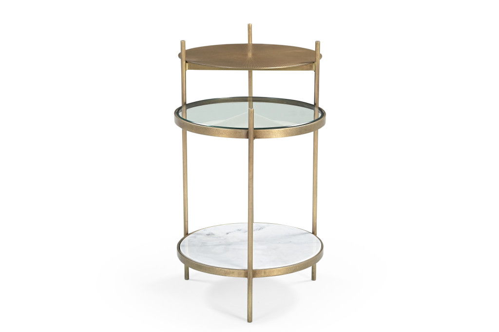 24" Iron Round End Table With Shelf - Brass
