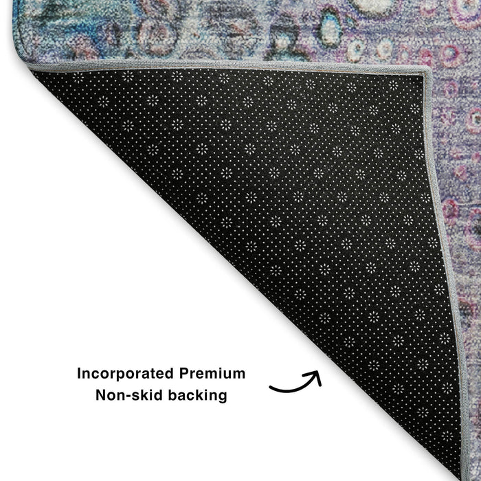 5' X 8' Abstract Washable Area Rug With UV Protection (650418) - Blue / Pink / Purple