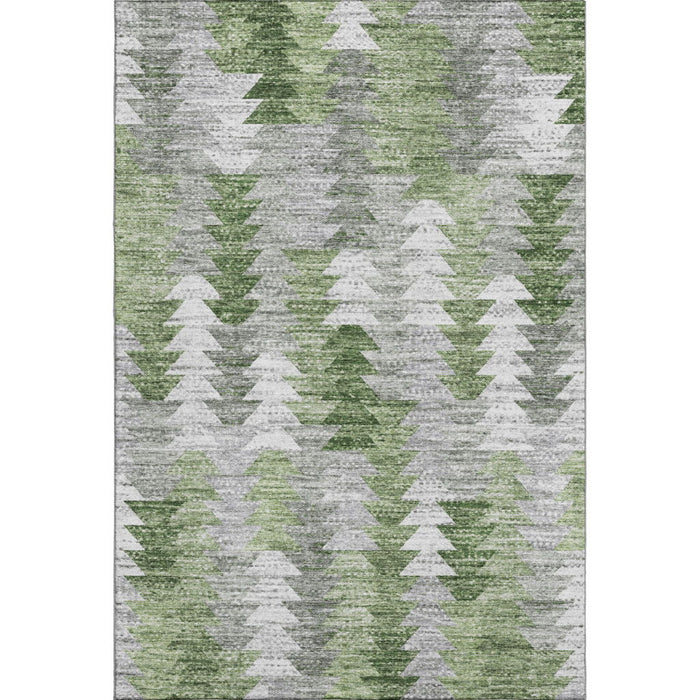 10' X 14' Geometric Washable Area Rug With UV Protection (653134) - Green / Ivory / Gray