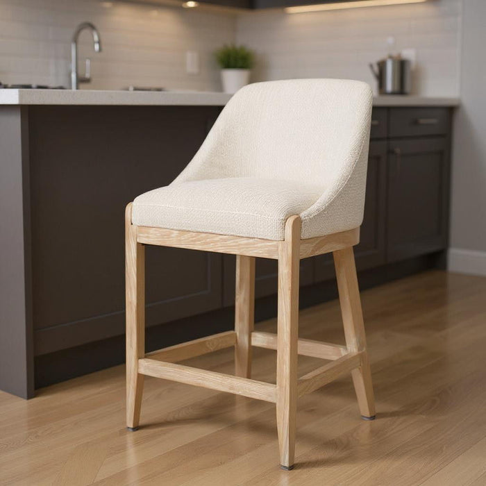27" Fabric And Solid Wood Counter Height Bar Chair - Beige / Natural