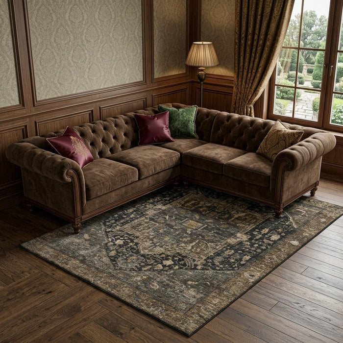 10' X 14' Oriental Washable Area Rug With UV Protection (692424) - Chocolate / Charcoal / Beige