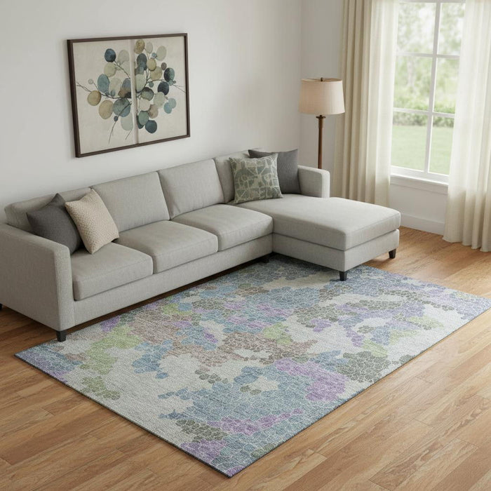 10' X 14' Geometric Washable Area Rug With UV Protection (707689) - Blue / Green / Lavender