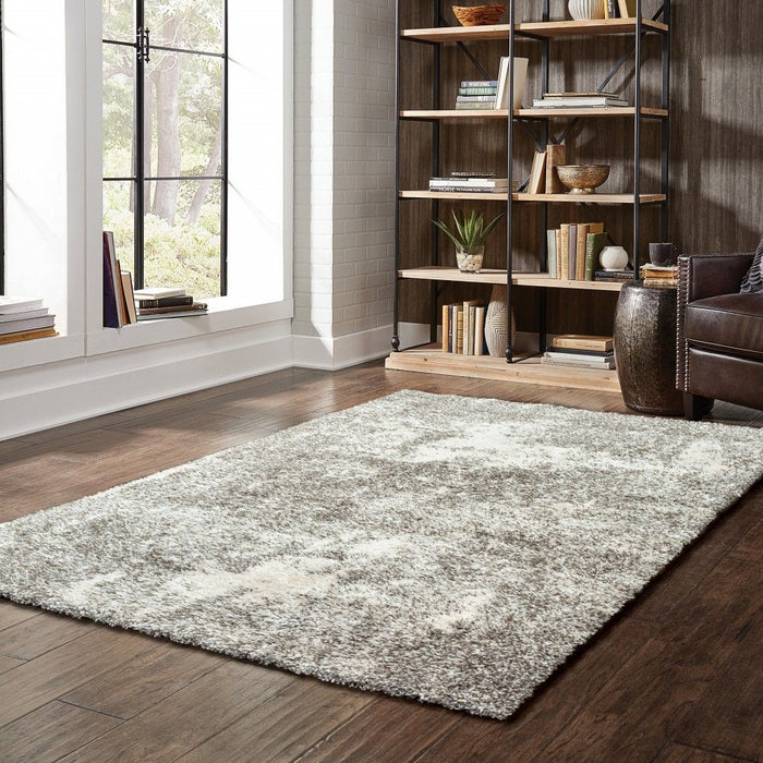 8' x 11' Distressed Abstract Area Rug - Gray And Ivory