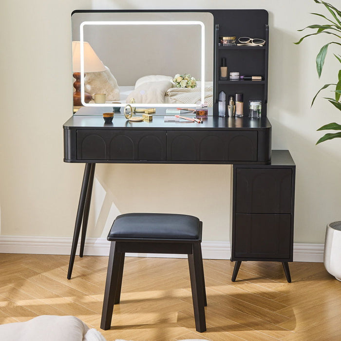 Wood Mirrored Four Drawer Vanity Table Lights - Black